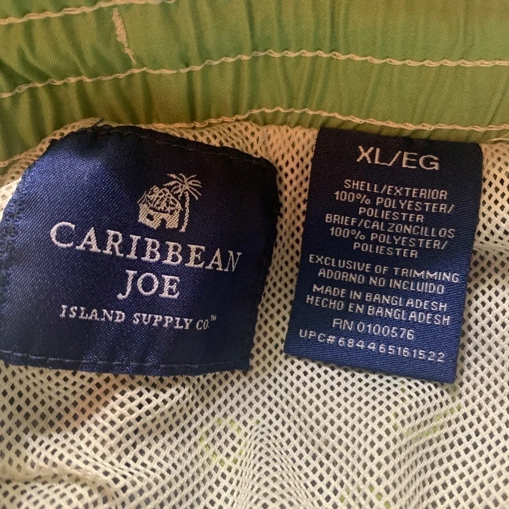 Caribbean Joe Men's Swim Trunks Size XL Black Green Tropical Lined Swim Swimwear
